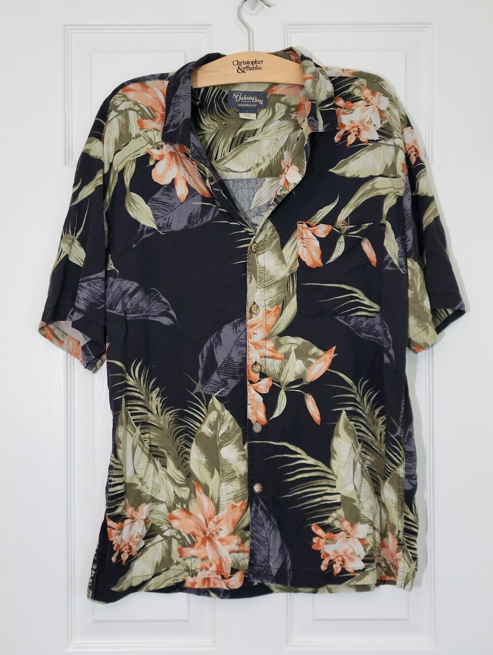 Vintage 100% Silk Men's Hawaiian Button Down Shirt St.John's Bay Size Large L